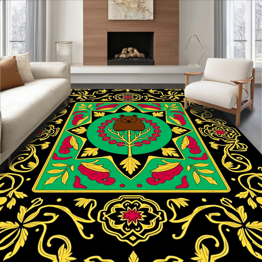 Bold Bear Floral Motif Rug