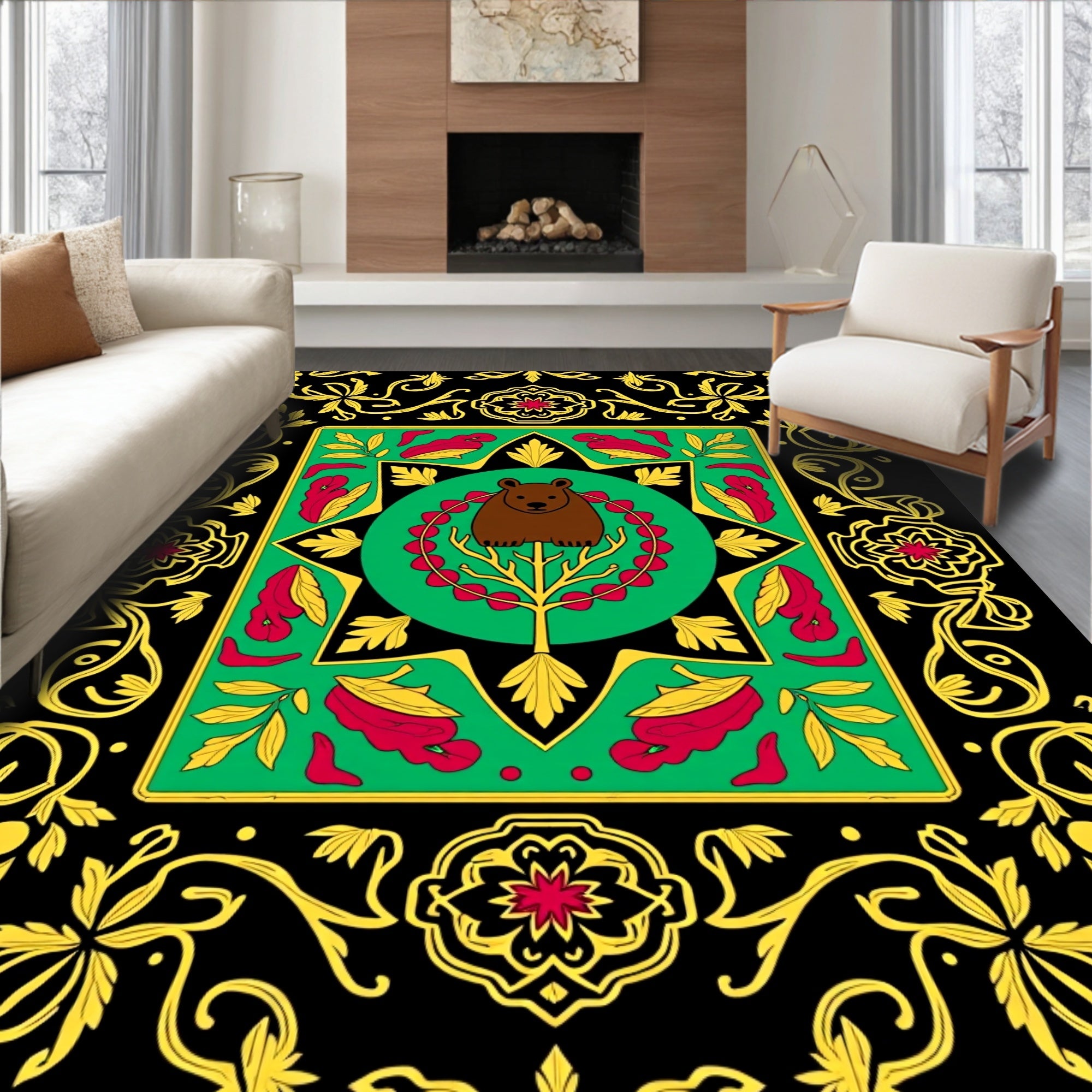 Bold Bear Floral Motif Rug