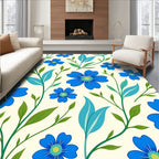 Blue Floral Vine Whimsical Botanical Rug