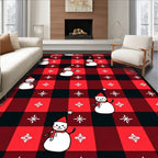 Red Black Buffalo Plaid Snowman Holiday Rug