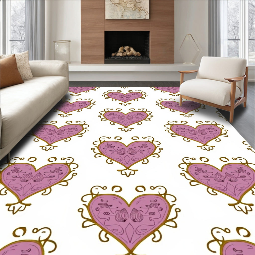 Ornate Lavender Heart Scroll Rug