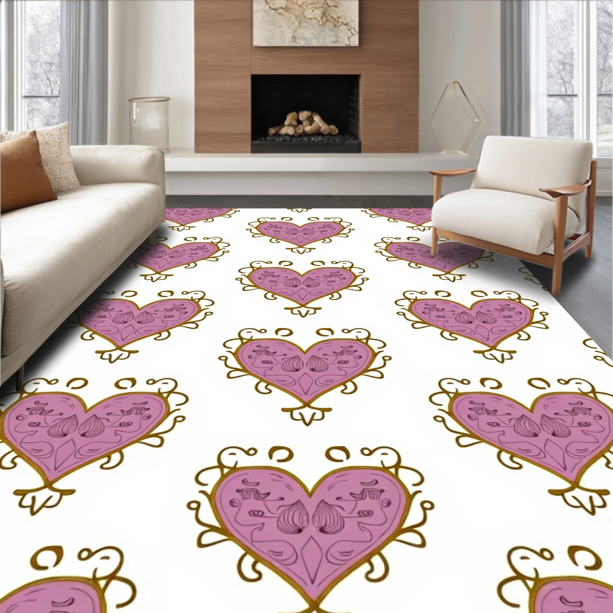 Ornate Lavender Heart Scroll Rug