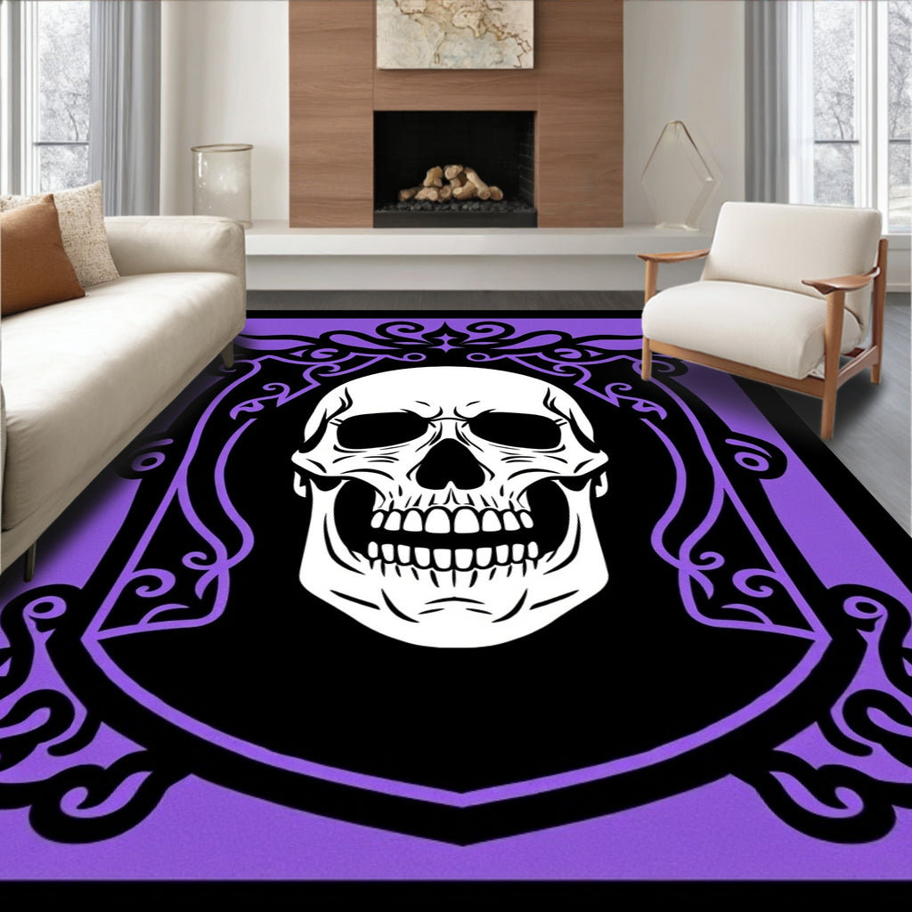 Purple Black Skull Emblem Rug