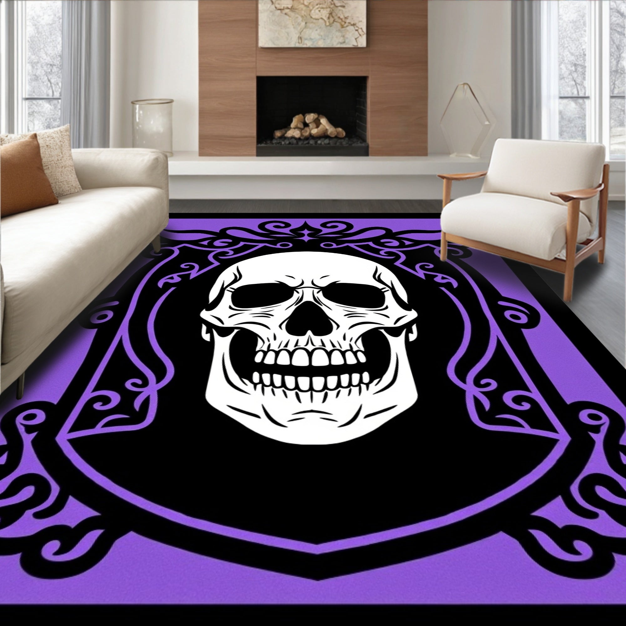 Purple Black Skull Emblem Rug