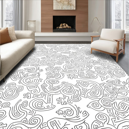 Abstract Intertwined Black And White Lines Rug