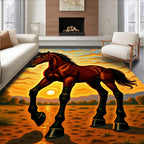 Majestic Chestnut Horse Sunset Landscape Rug