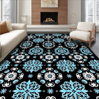 Black Sky Blue Floral Mandala Rug