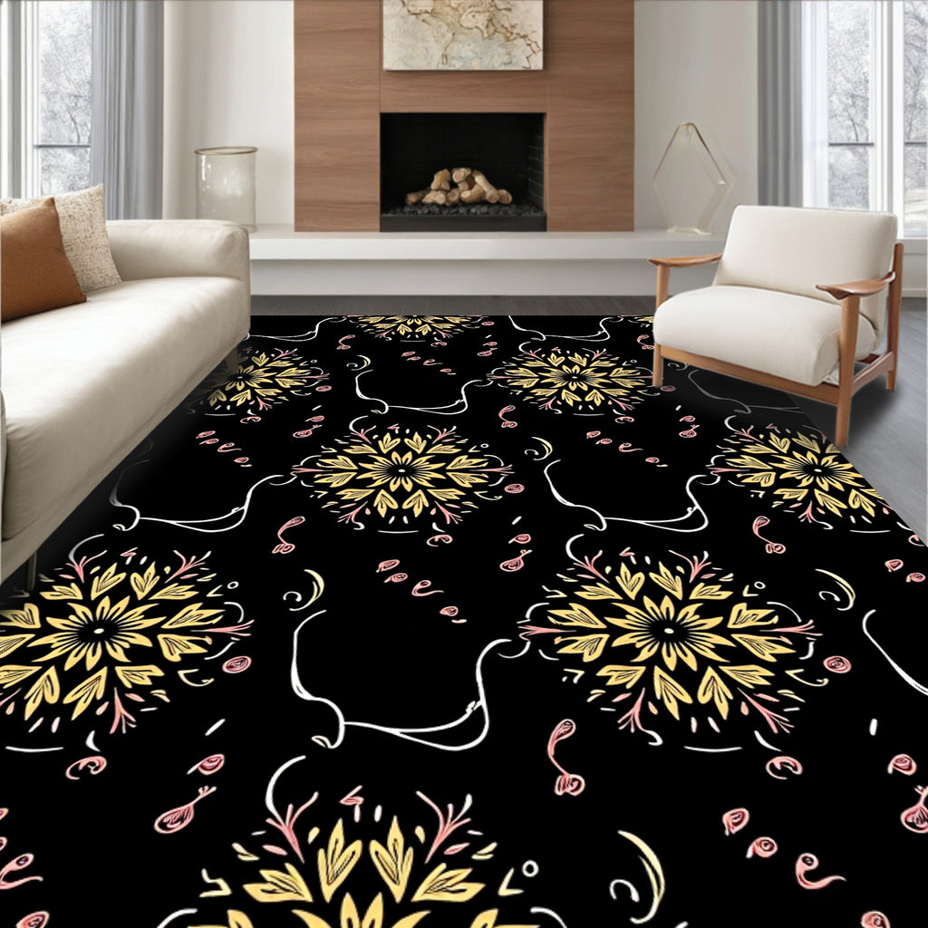 Golden Floral Medallion With Pink Accents Rug