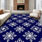 Classic White Snowflake Navy Blue Rug
