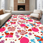 Vibrant Red Blue Pink Abstract Elements Rug