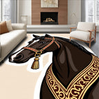 Elegant Brown Horse Golden Filigree Rug