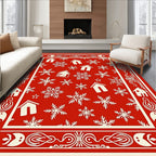 Rustic Red Snowflake House Welcome Rug