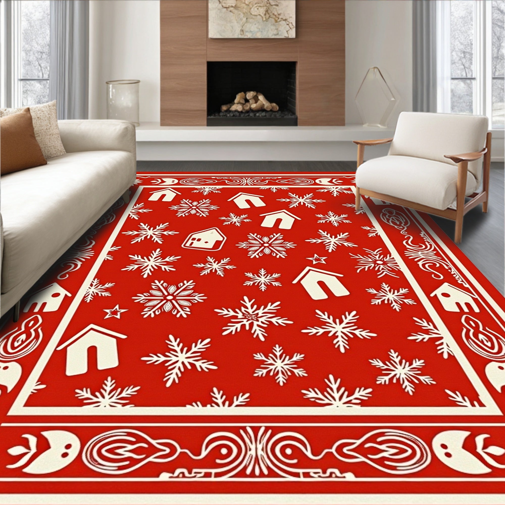Rustic Red Snowflake House Welcome Rug