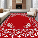 Crimson White Floral Border Medallion Rug