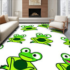 Playful Green Cartoon Frogs Repeating Rug