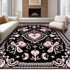 Pink Black Floral Heart Medallion Rug