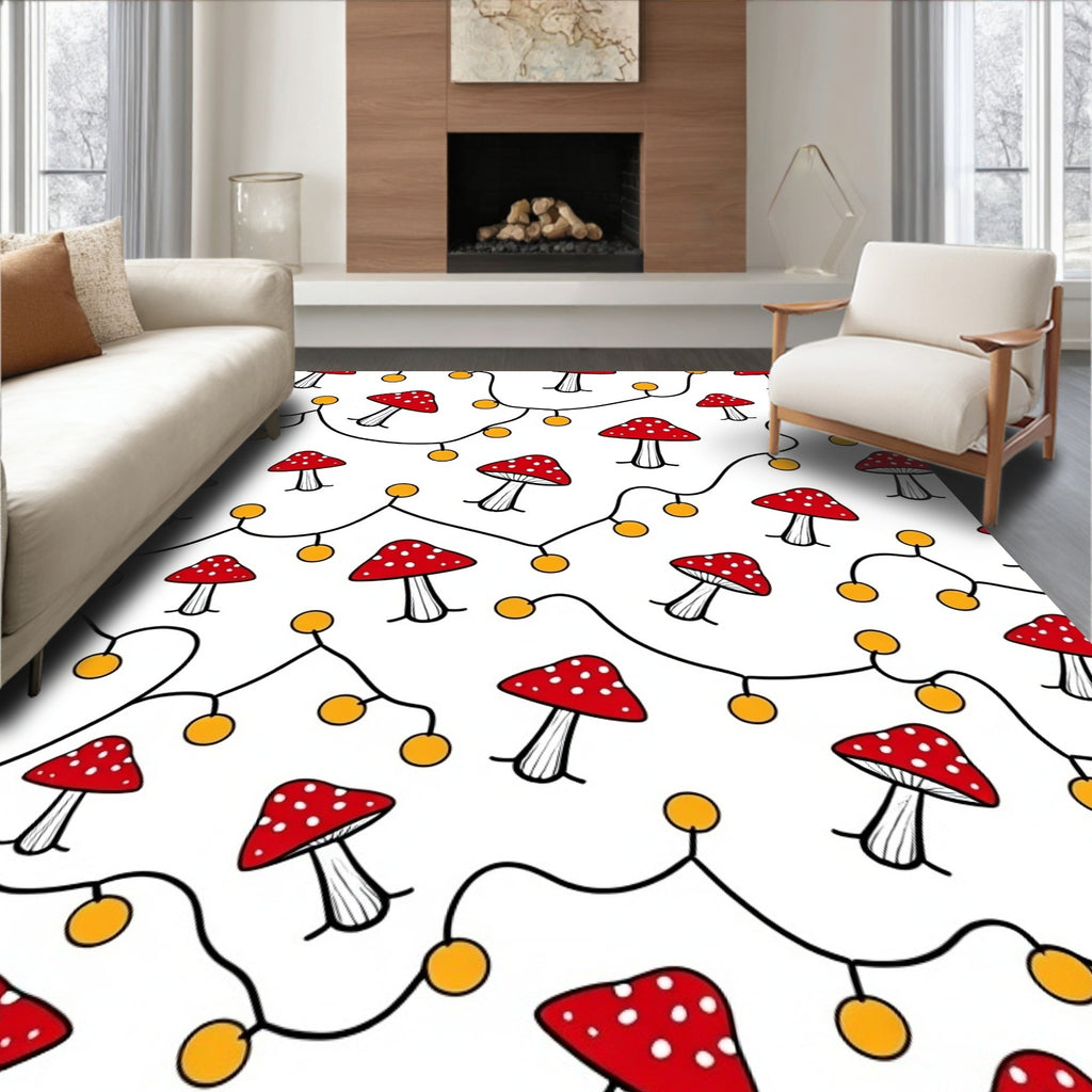 Red Spotted Mushroom String Lights Rug
