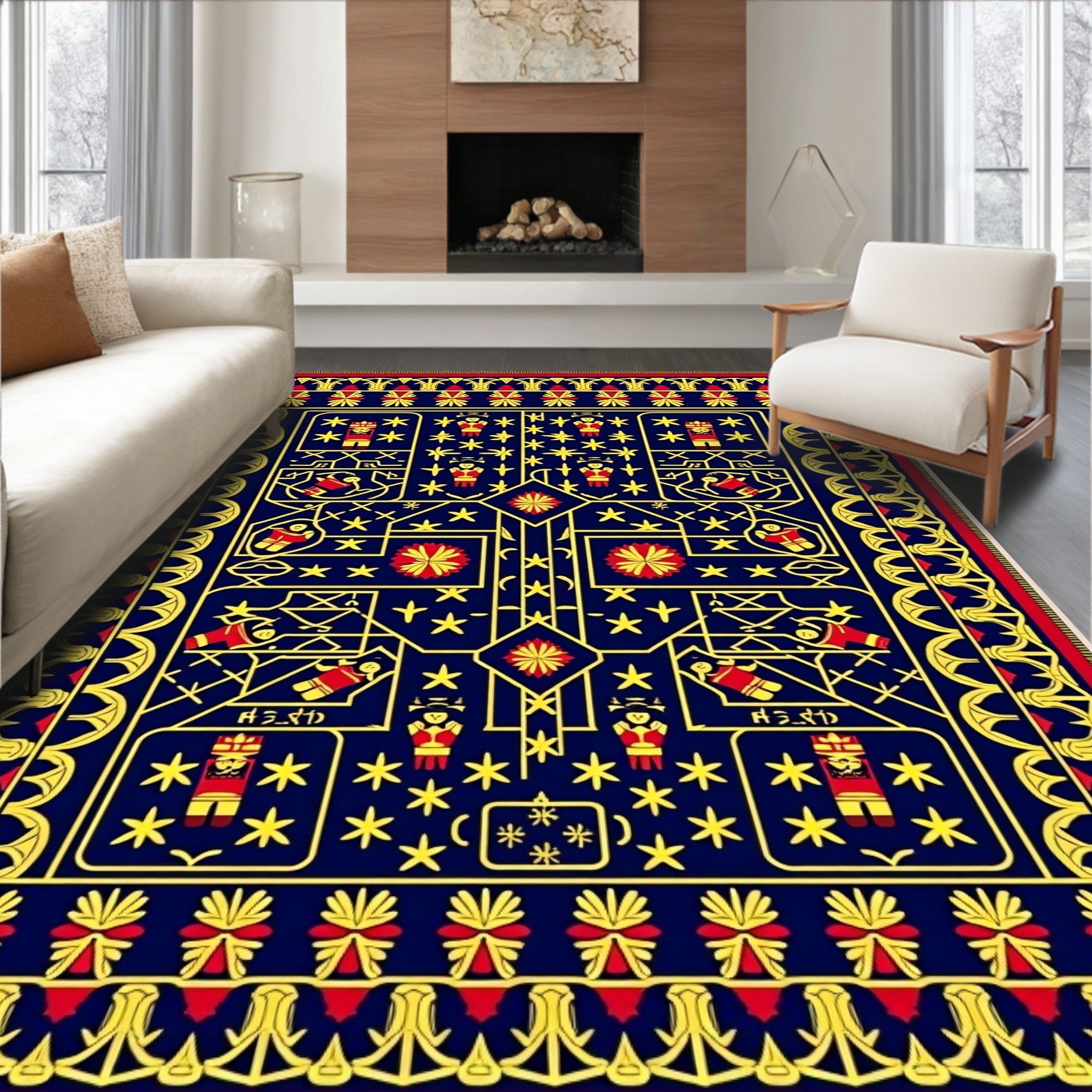 Bold Navy Yellow Red Geometric Figures Rug