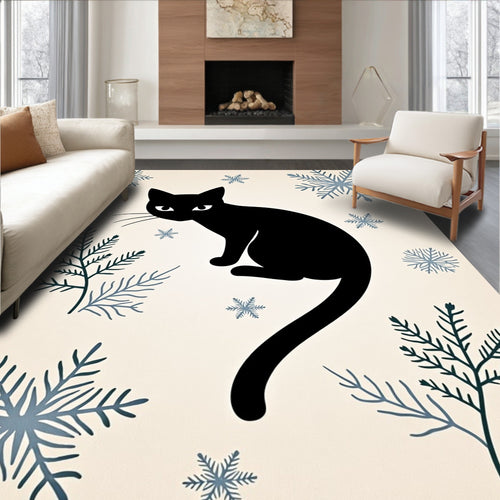 Black Cat With Winter Snowflakes Rug