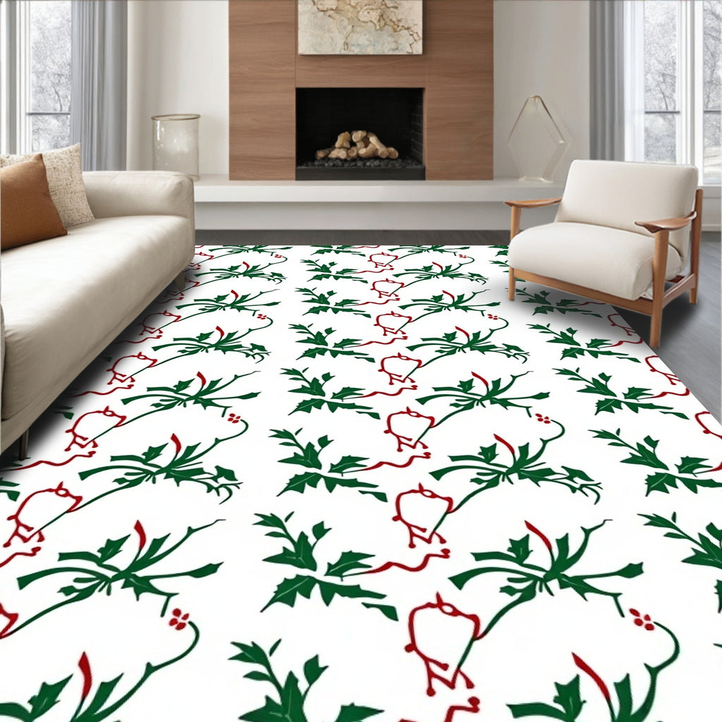 Dark Green Holly Berry Garland Rug