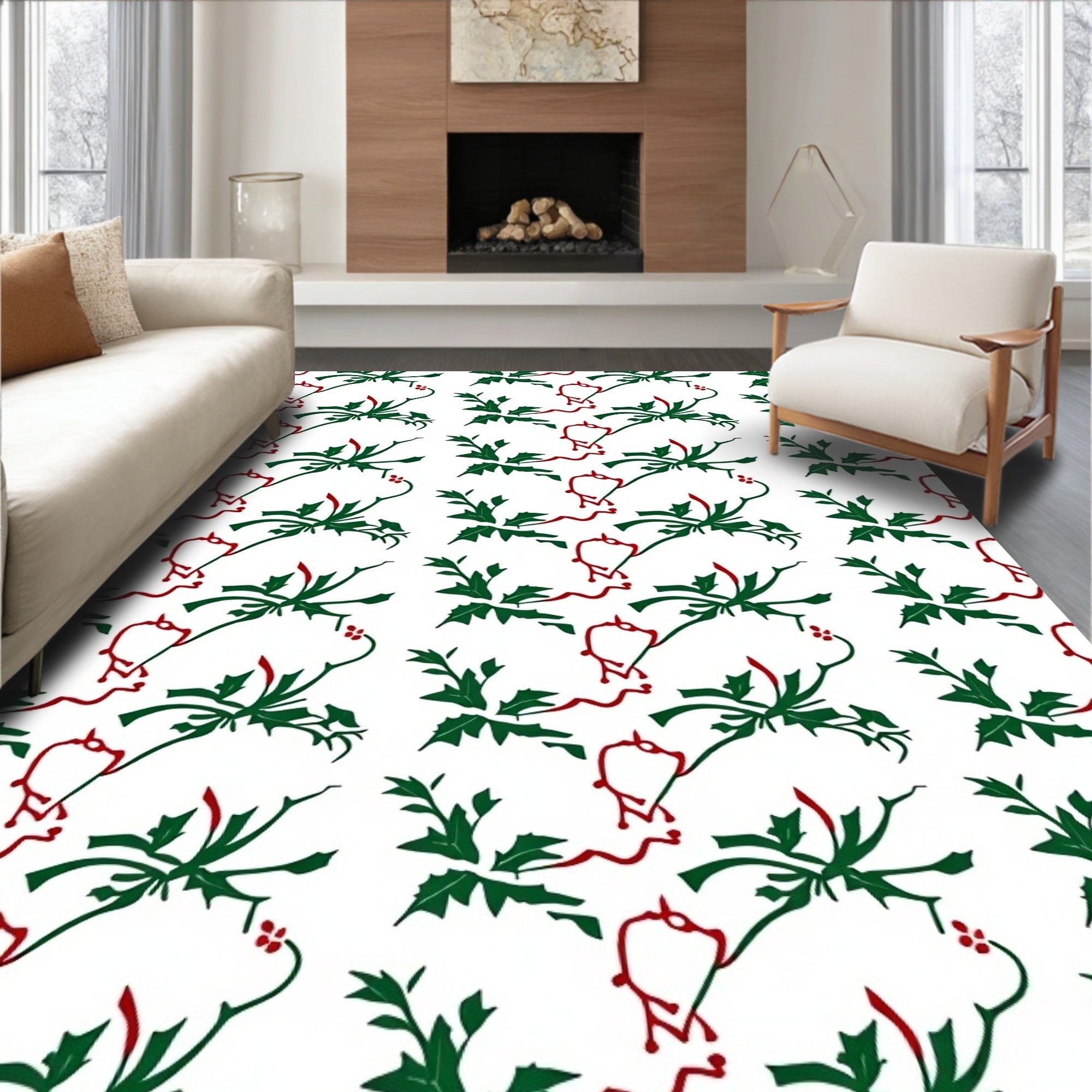 Dark Green Holly Berry Garland Rug