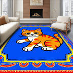 Whimsical Orange Cat Blue Border Rug