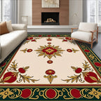 Crimson Gold Leaf Floral Centerpiece Rug