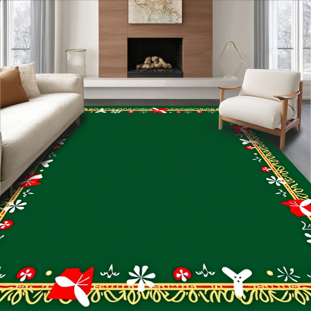 Emerald Green Red White Gilded Frame Rug