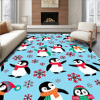 Charming Penguin Snowfall Scene Rug