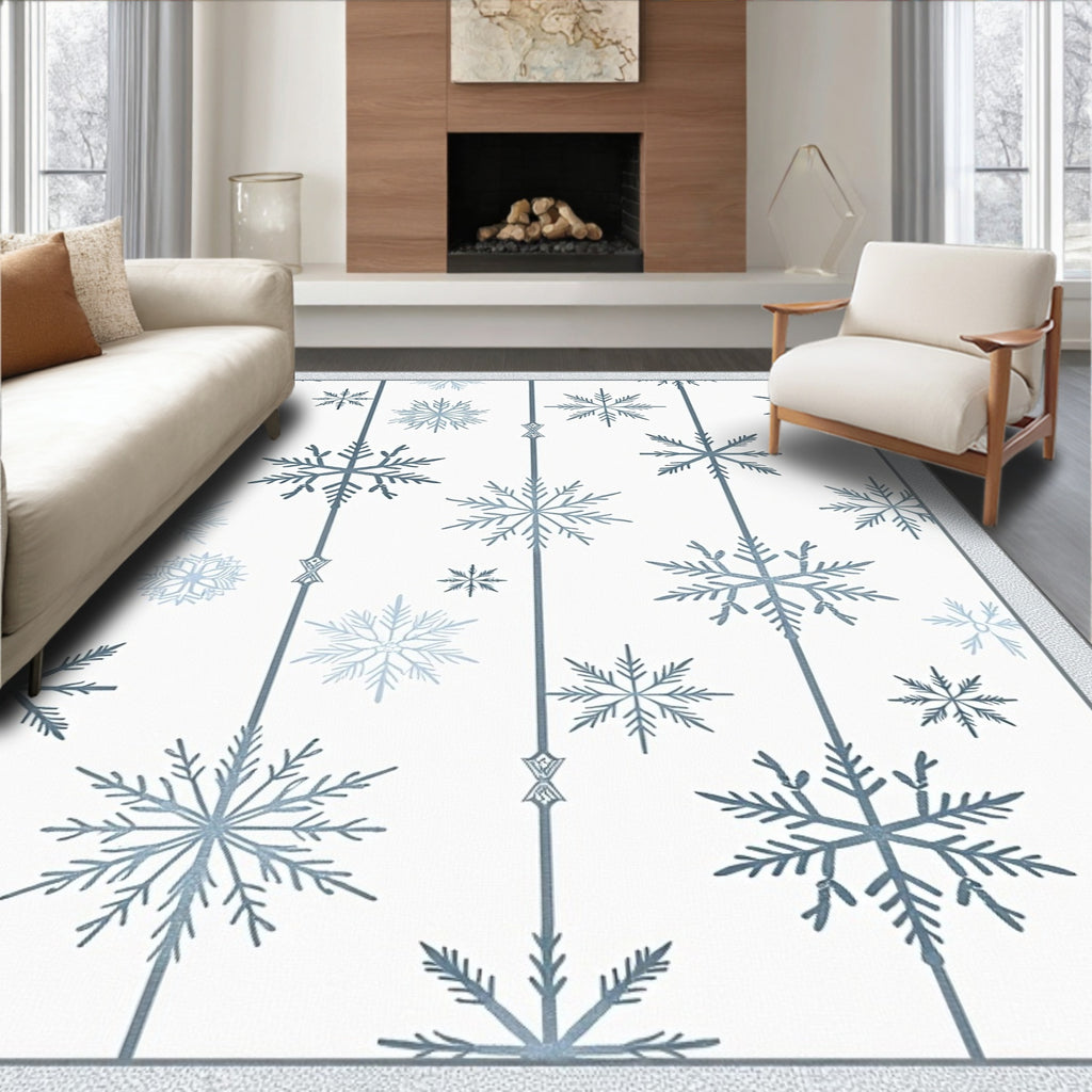 Winter Blue Snowflake Striped Rug