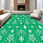 Emerald Green Winter Snowflake Christmas Trees Rug