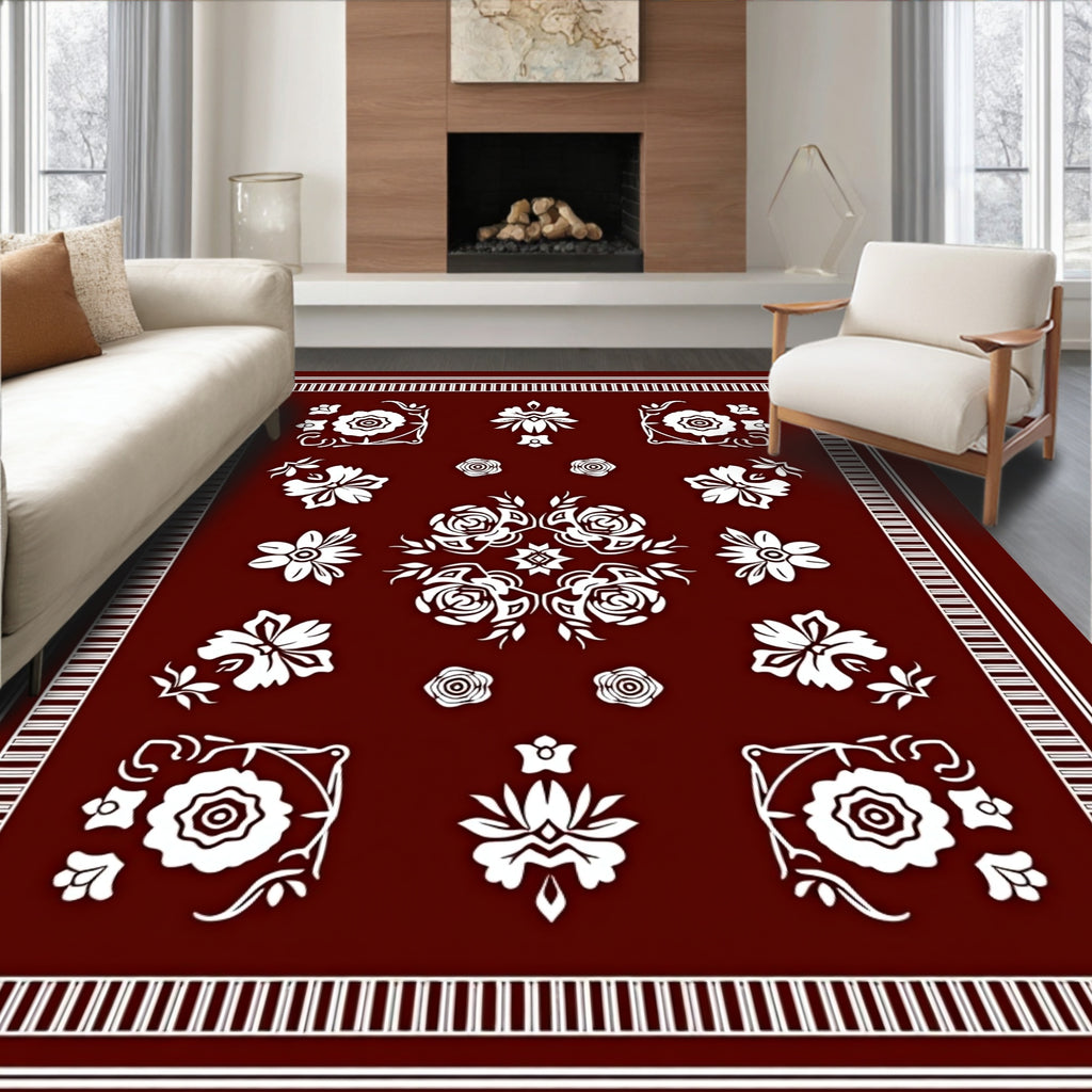 Crimson White Floral Medallion Harmony Rug