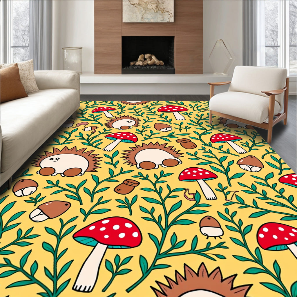 Whimsical Woodland Creatures Red Mushroom Acorn Rug