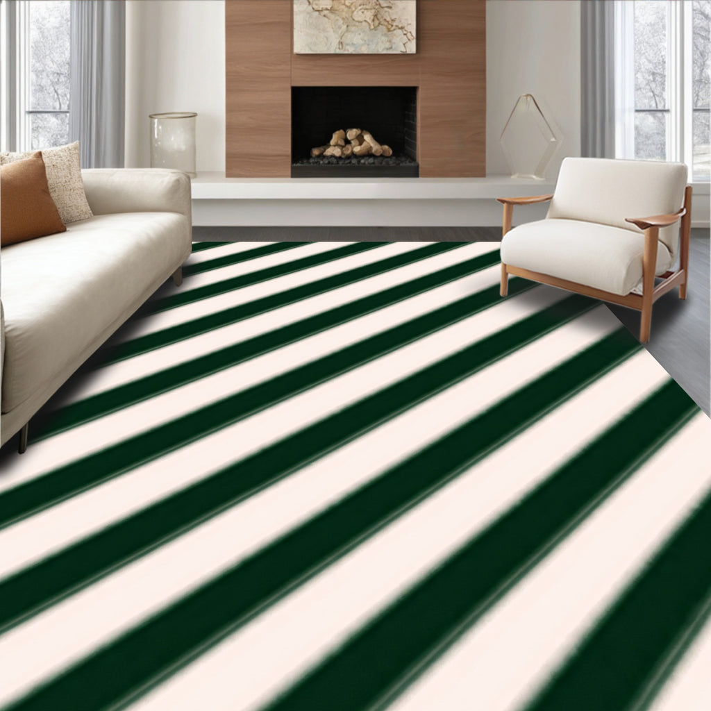 Emerald Cream Diagonal Stripe Rug