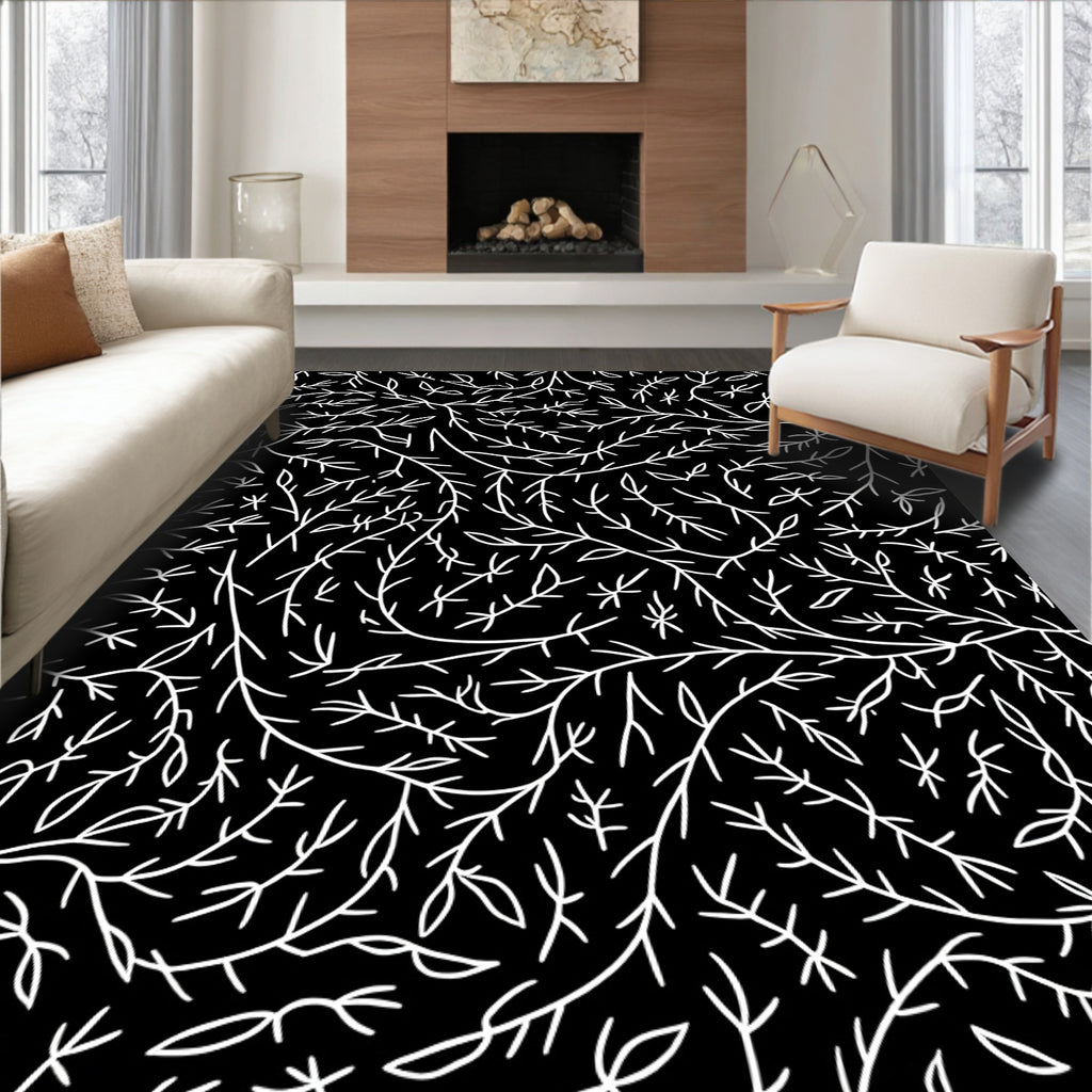 Hand Drawn White Twig Nature Rug