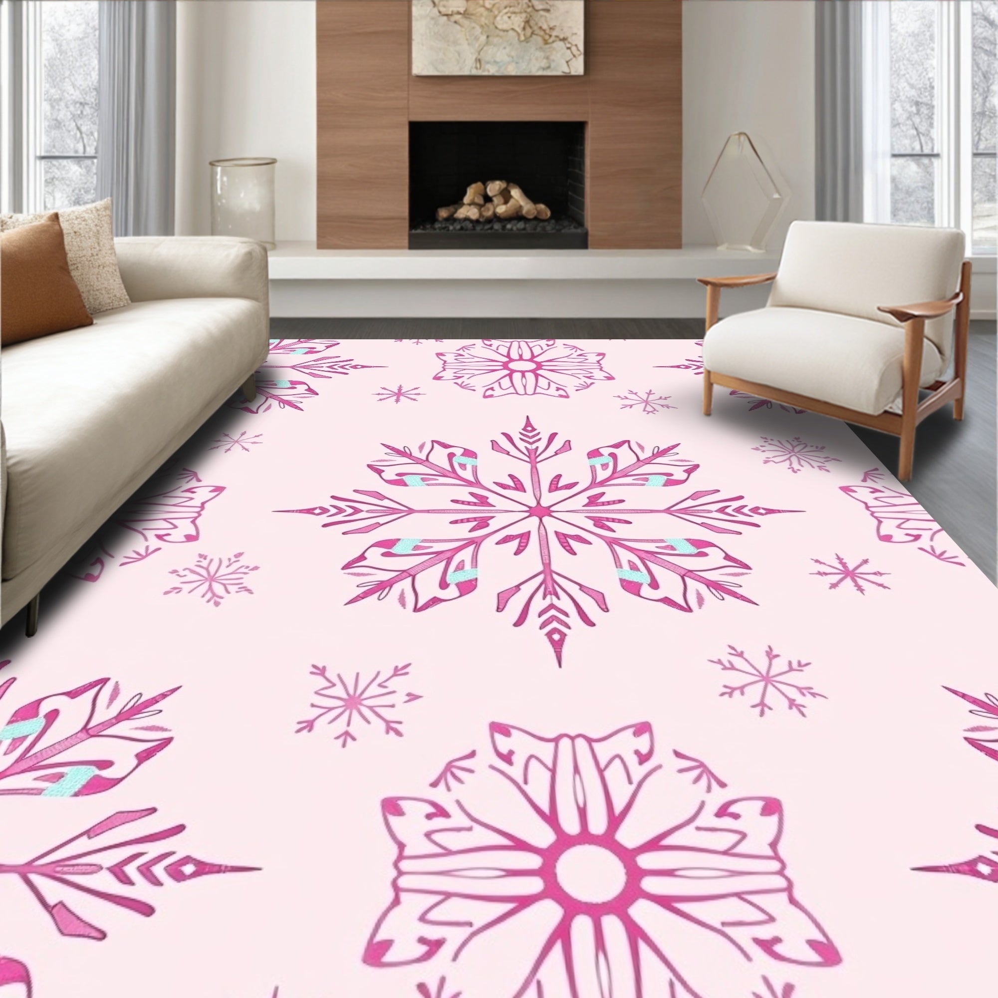Pink Snowflake Winter Wonder Rug