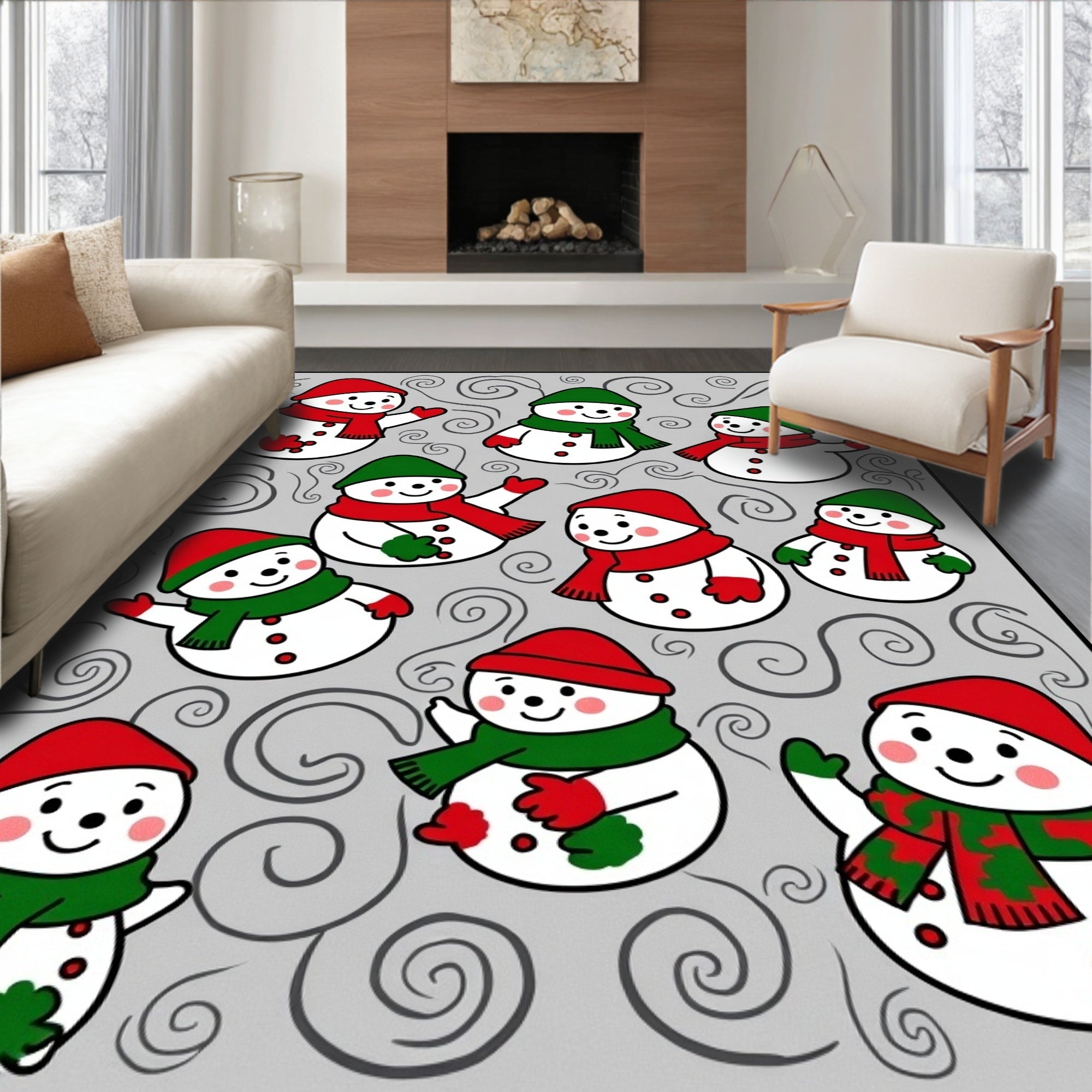 Merry Snowman Garland Whimsical Snowmen Rug