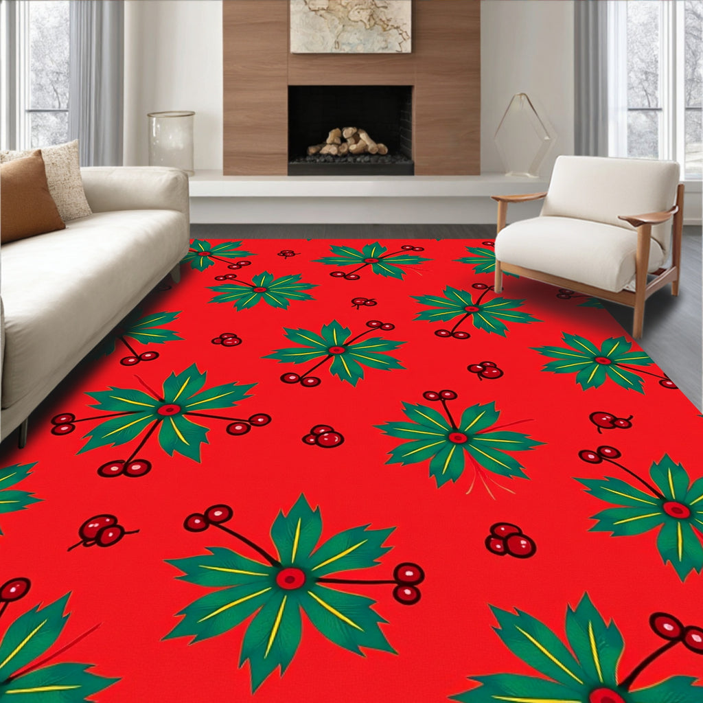 Festive Red Holly Berry Garland Rug