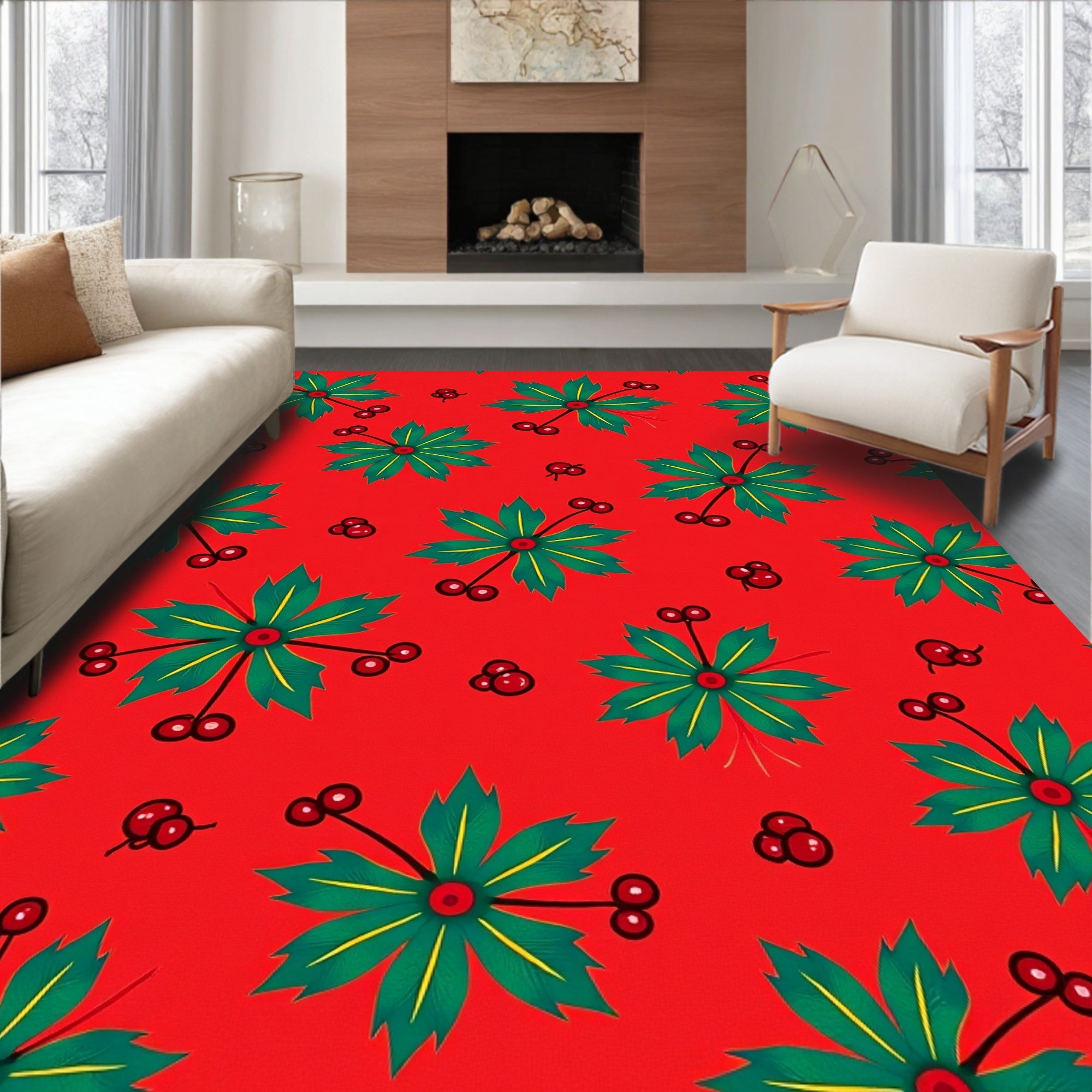 Festive Red Holly Berry Garland Rug