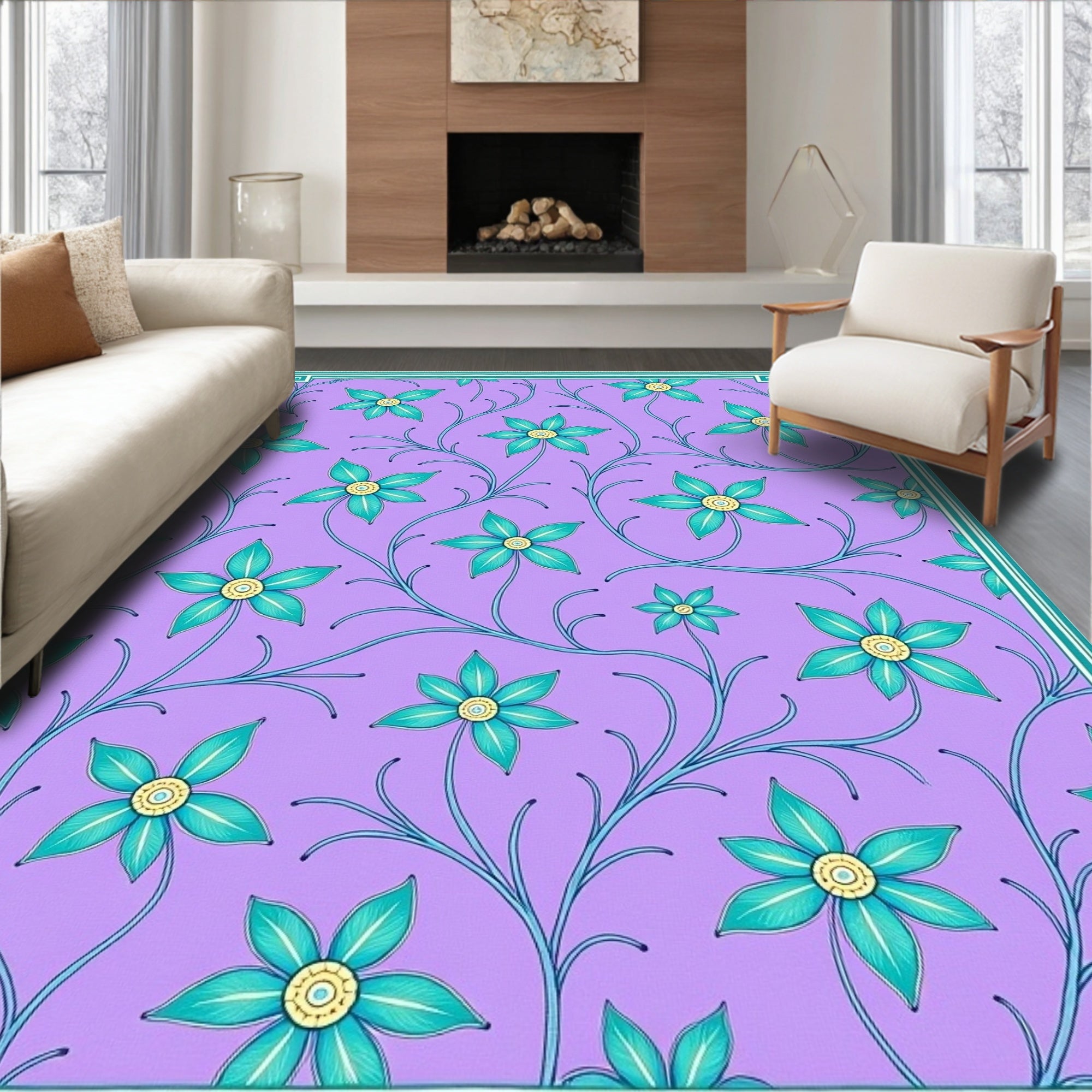 Lilac Floral Vine Whimsical Rug