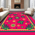 Vibrant Pink Green Floral Garden Rug