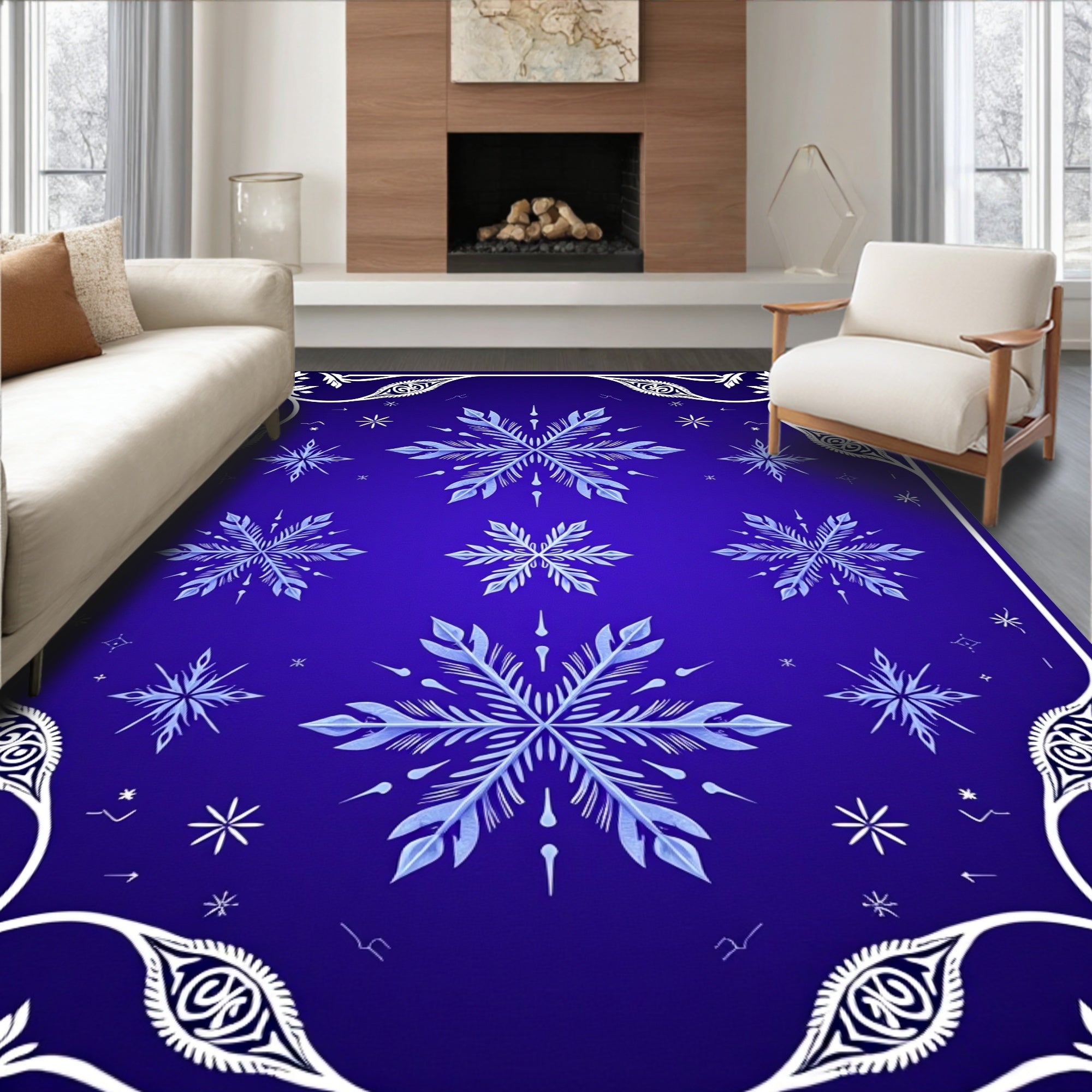 Deep Blue Snowflake Scatter Rug