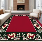 Crimson Green Floral Bird Border Rug