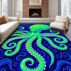 Vibrant Green Octopus Blue Swirls Rug