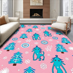 Whimsical Blue Creatures Christmas Trees Rug