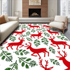 Bold Red Reindeer Pine Branches Rug