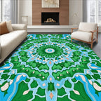 Emerald Green Blue Floral Mandala Rug