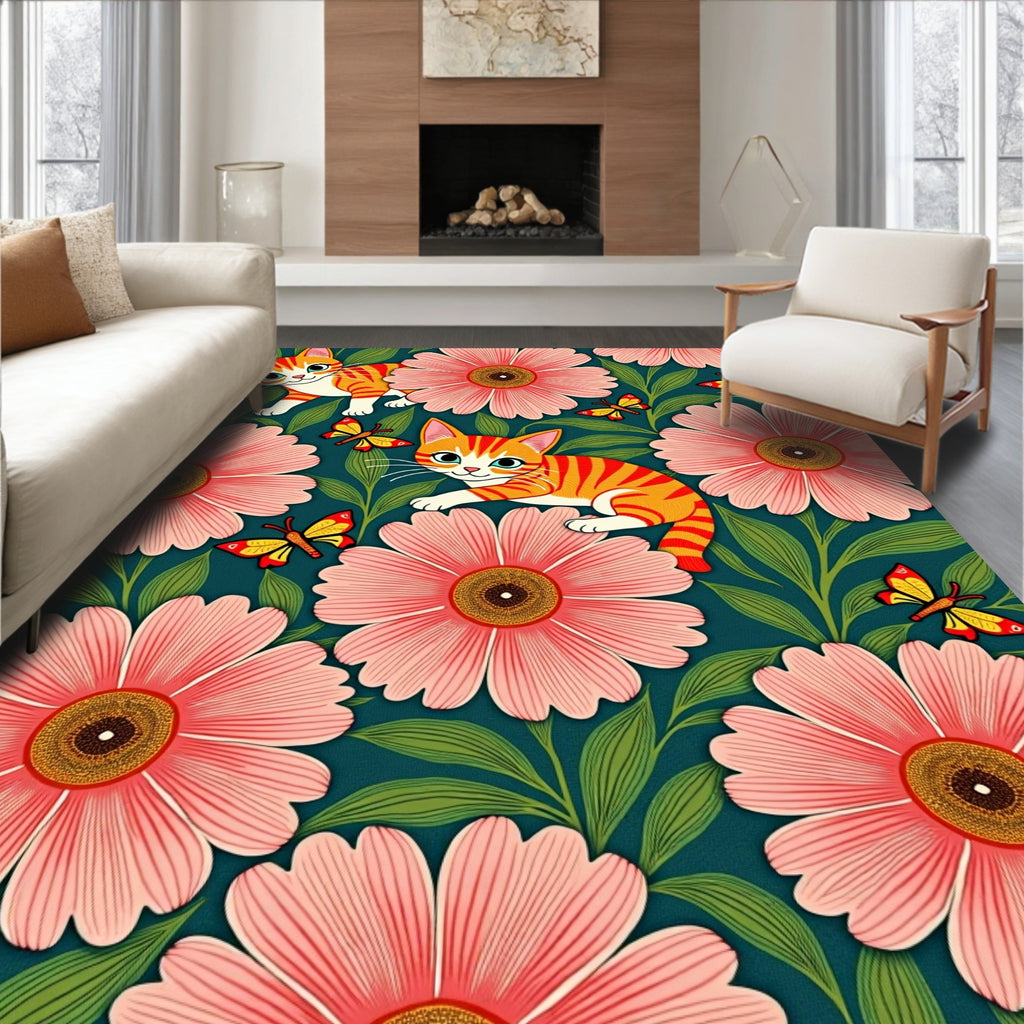 Whimsical Orange Striped Kittens Garden Rug