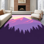 Pastel Mountain Sunset Forest Landscape Rug