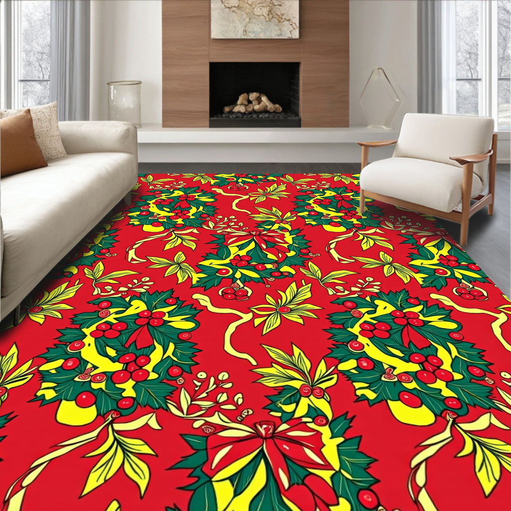 Festive Red Holly Berry Wreath Rug